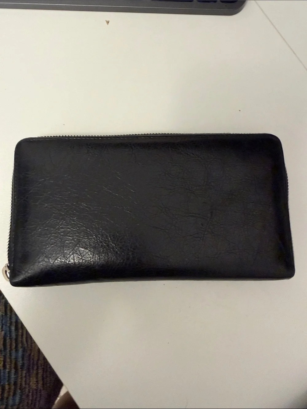 Balenciaga Black Leather Long Zip Wallet with Embossed Logo